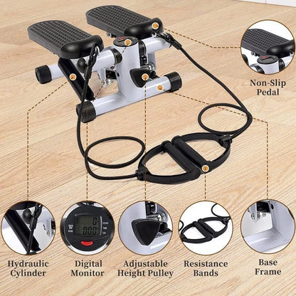 Steppers for Exercise, Stair Stepper with Resistance Bands, Mini Stepper Health & Fitness Stepper with LCD Monitor White